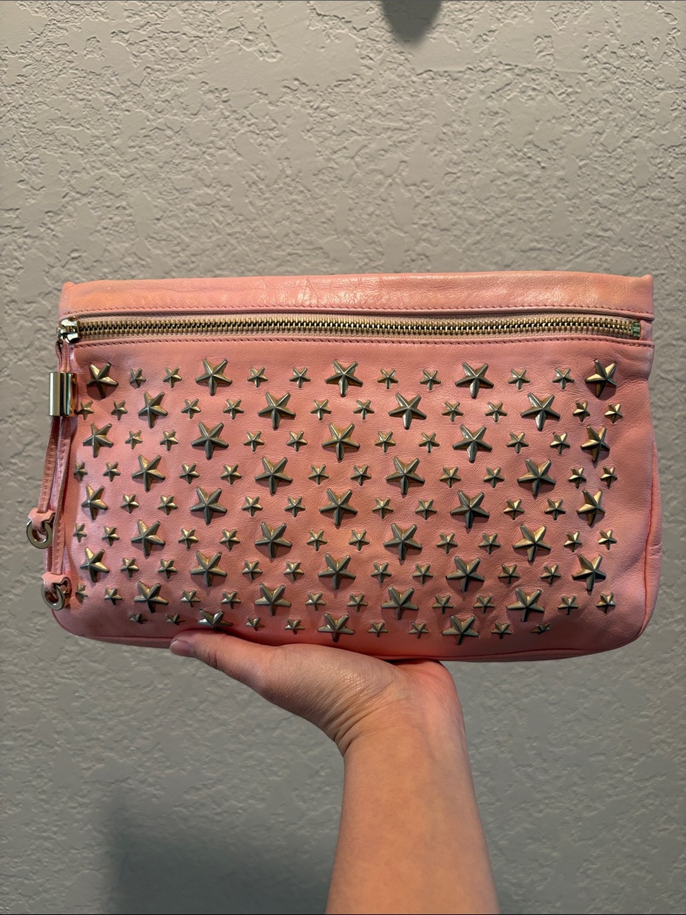 Jimmy Choo Pink Star-Studded Leather Clutch